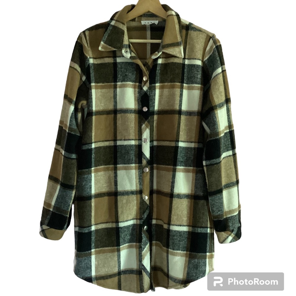 T H M L PLAID PRINT LONG SLEEVE SHIRT DRESS